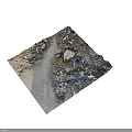 Pile of Construction Debris With Rubble Bricks Metal Sheets Yellow Blue Buckets And Dirt Path