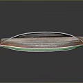 Traditional Handmade Leaf Shaped Wooden Watercraft with Green Red Edges and Smooth Hull Surface