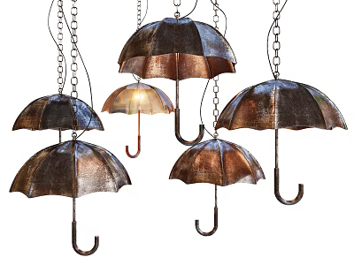 Vintage Umbrella Shaped Metallic Chandeliers With Chain Hanging Design For Decorative Lighting 3d model