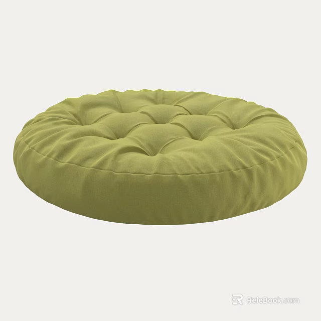 Comfortable Round Green Cushion With Padded Button Design And Soft Fabric 3d model 