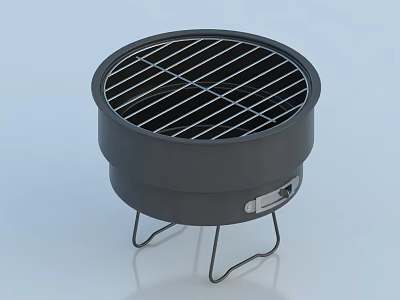 Black Round Portable Grill With Metal Legs And Grid Grate Design 3d model