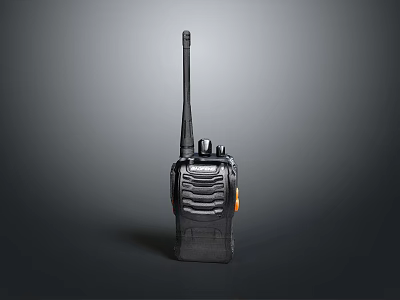 Black Walkie Talkie Electronic Device with Long Antenna and Functional Buttons 3d model