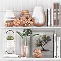 Stylish Decorative Ornament Set With Shelves Books Vases Lamps And Plants