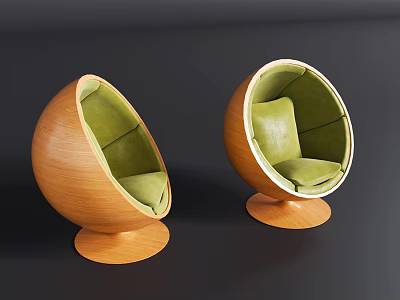 Egg Shaped Single Sofa With Wooden Frame Green Upholstery And Round Base 3d model