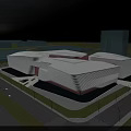 Aerial Planning For Modern Architectural Complex With Geometric Striped Facade Red Base And Open Space Design