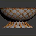Decorative Silver Bowl With Orange Diamond Pattern Edge And Radial Base Design 3d model