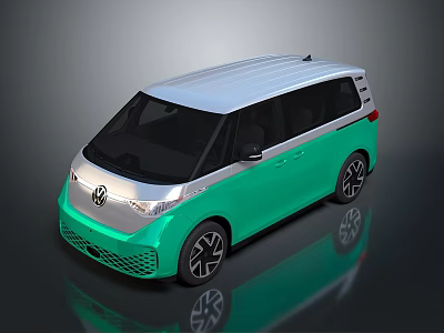 Volkswagen Modern Green And Silver Van With Sleek Design Black Wheels And Front Grille 3d model