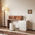 Elegant Wooden Dressing Table With Cosmetics White Cabinet Chair Floor Lamp And Plants