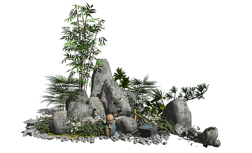 New Chinese style landscape sketch rockery stone landscape sketch courtyard landscape 3d model