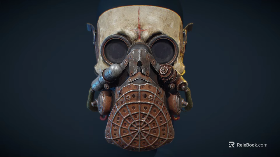 Tactical Skull Gas Mask Weapon Design With Round Lenses Metal Components And Mesh Structure 3d model 