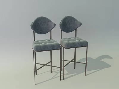 Modern Gray Velvet Bar Stools With Tufted Seats And Metal Frames 3d model