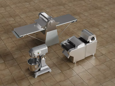 Professional Stainless Steel Kitchen Appliances Including Slicer Mixer And Cutter 3d model