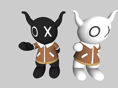 Black And White Cartoon Characters With Horns O X Eyes And Brown Jackets 3d model