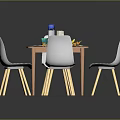 Cozy Dining Interior With Wooden Table White Chairs Tableware Fruits And Water Glasses