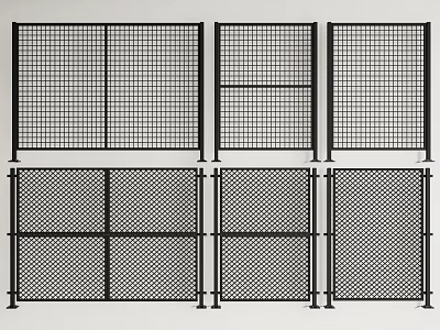 An Array Of Black Metal Mesh Fences With Diverse Designs 3d model