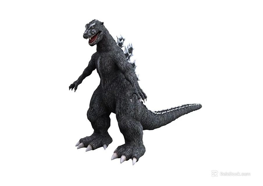 Black Godzilla Monster Figure With Spiked Back Open Mouth And Standing Pose 3d model 