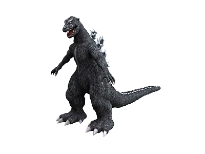 Black Godzilla Monster Figure With Spiked Back Open Mouth And Standing Pose 3d model