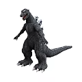 Black Godzilla Monster Figure With Spiked Back Open Mouth And Standing Pose