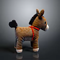 Brown Stuffed Toy Donkey With Black Mane Tail Red Collar And White Hooves 3d model