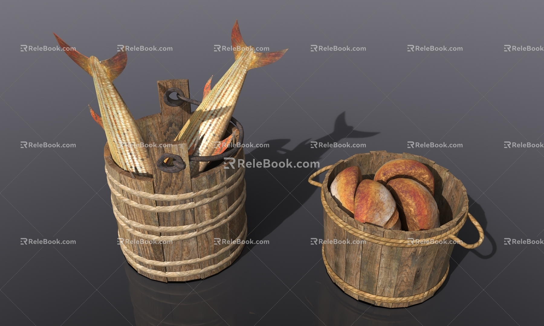 Barrel fish and bread 3d model