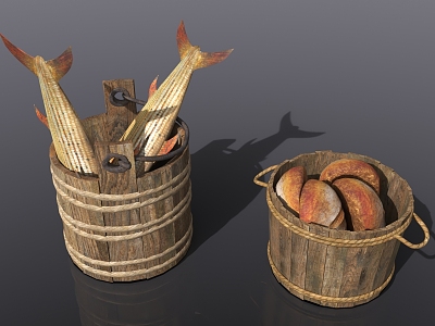 Barrel fish and bread 3d model