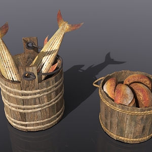 Barrel fish and bread 3d model