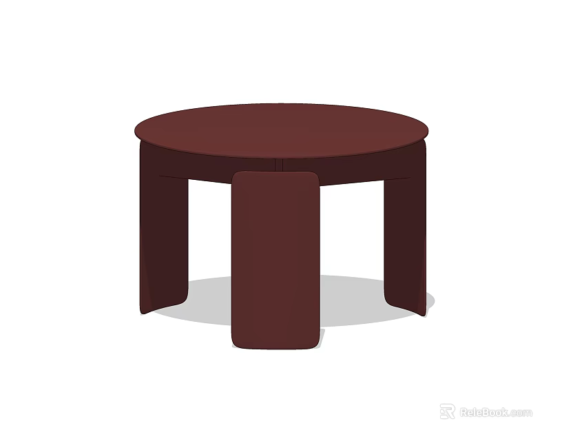 Round Dark Brown Coffee Table with Three Cylindrical Legs and Smooth Surface 3d model