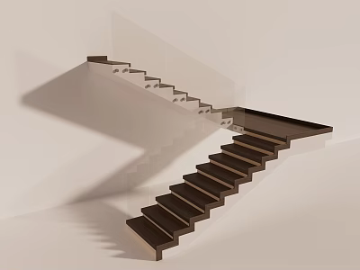 Modern Minimalist Staircase Design With Glass Railing And Dark Wooden Treads 3d model