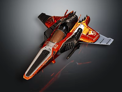 Futuristic Spacecraft Model With Orange Black Silver Streamlined Design And Detailed Features For Space Exploration 3d model