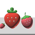 Three Red Strawberries With Green Leaves White Dots And Different Sizes On White Background 3d model