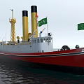 Vintage Steamship Featuring Red Hull White Superstructure Yellow Chimneys And Green Flags On Water