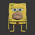 Yellow Square Character With Green Spots Big Eyes And Sharp Teeth In Standing Pose 3d model
