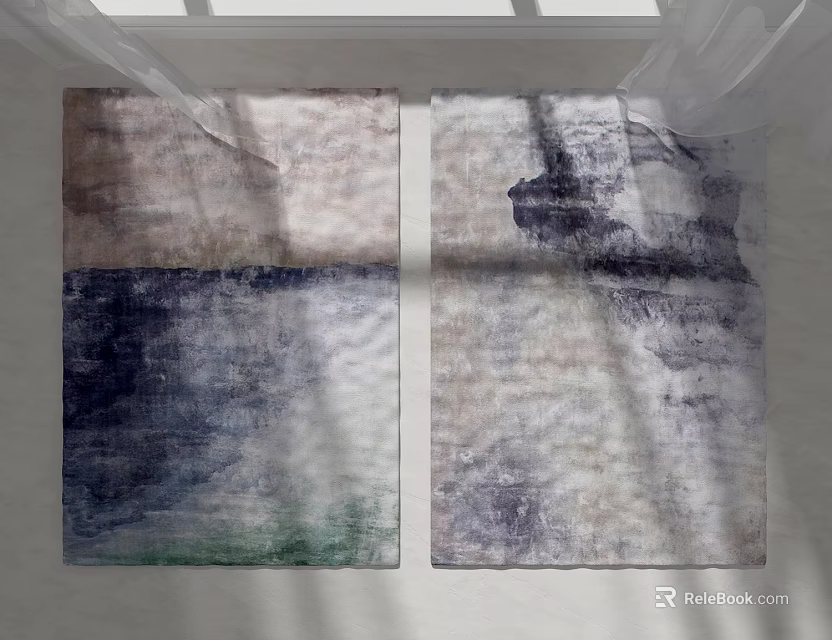 Two Square Rugs With Abstract Gray White Dark Blue Green Patterns For Home Decor 3d model