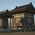 Traditional Ancient Wooden Architecture Featuring Upturned Eaves Latticed Windows And Stone Paved Ground