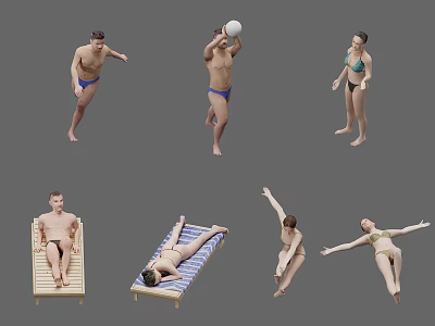 Group of People in Various Swimming Poses Including Diving Lying and Stretching 3d model