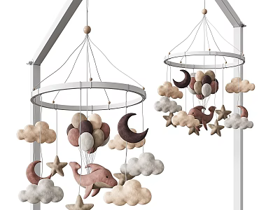 Soft Colored Baby Mobile With Fluffy Clouds Moon Stars And Dolphin For Nursery Decor 3d model