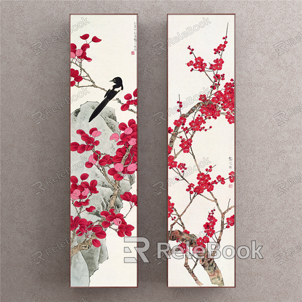 New Chinese Plant Painting Red Living Room Plant Flowers Plum Blossoms model