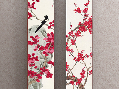 New Chinese Plant Painting Red Living Room Plant Flowers Plum Blossoms model