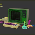 Vintage Computer Setup With Old Style Monitor Keyboard Disk Drive And Red Joysticks