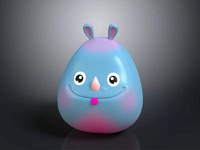 Cute Cartoon Creature With Rabbit Ears Blue Pink Gradient Big Eyes And Smiling Mouth 3d model