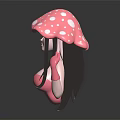 Pink Mushroom Character With White Spots Long Hair Pink Gloves And Closed Eyes