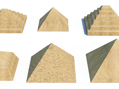 Six Different Pyramid Tower Structures With Various Stone Step Designs 3d model