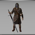 Warrior Character With Blue Face Paint Holding Sword In Kilt Attire