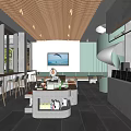 Modern Milk Tea Shop Interior With Spiral Decor Cozy Seating And Beverage Shelves