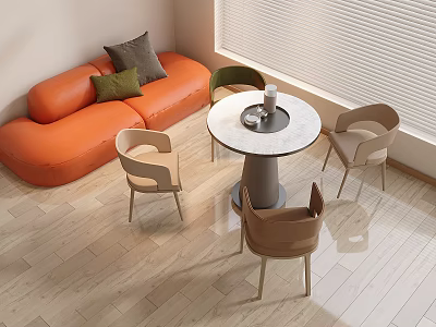 Modern Style Round Dining Table With Four Chairs In Light Wooden Floor Room 3d model
