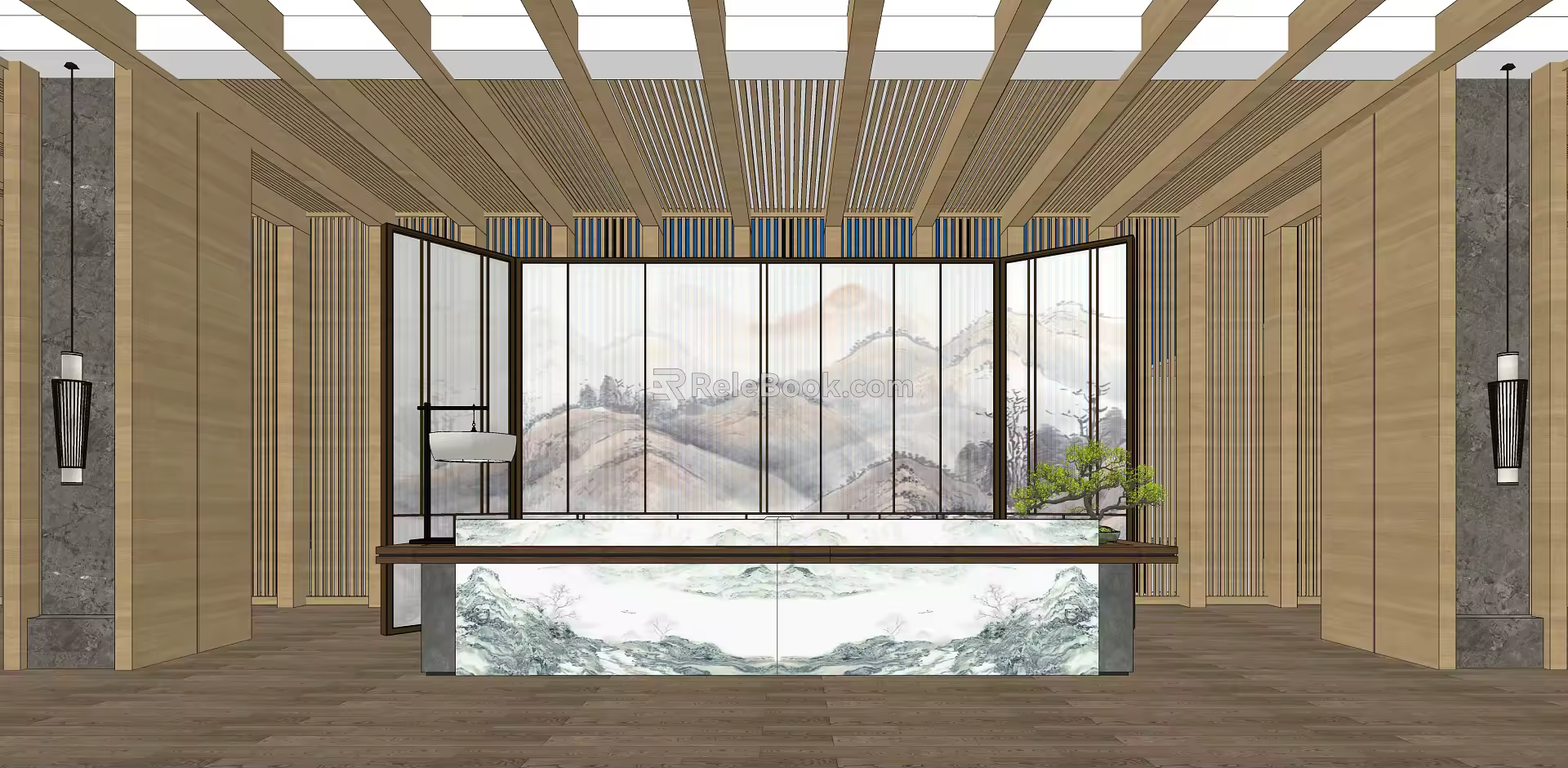 New Chinese Front Desk Hotel Service Desk Space 3d model