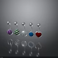 Five Different Colorful Body Piercing Jewelry with Heart Sun and Striped Designs