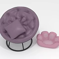 Purple Round Button Tufted Single Sofa With Black Metal Frame And Pink Cat Paw Cushion