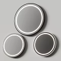 Three Modern Round Mirrors With LED Light Frames Mounted On Gray Wall 3d model