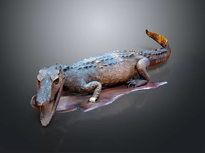Realistic Crocodile Sculpture Featuring Open Mouth Textured Skin and Raised Tail 3d model